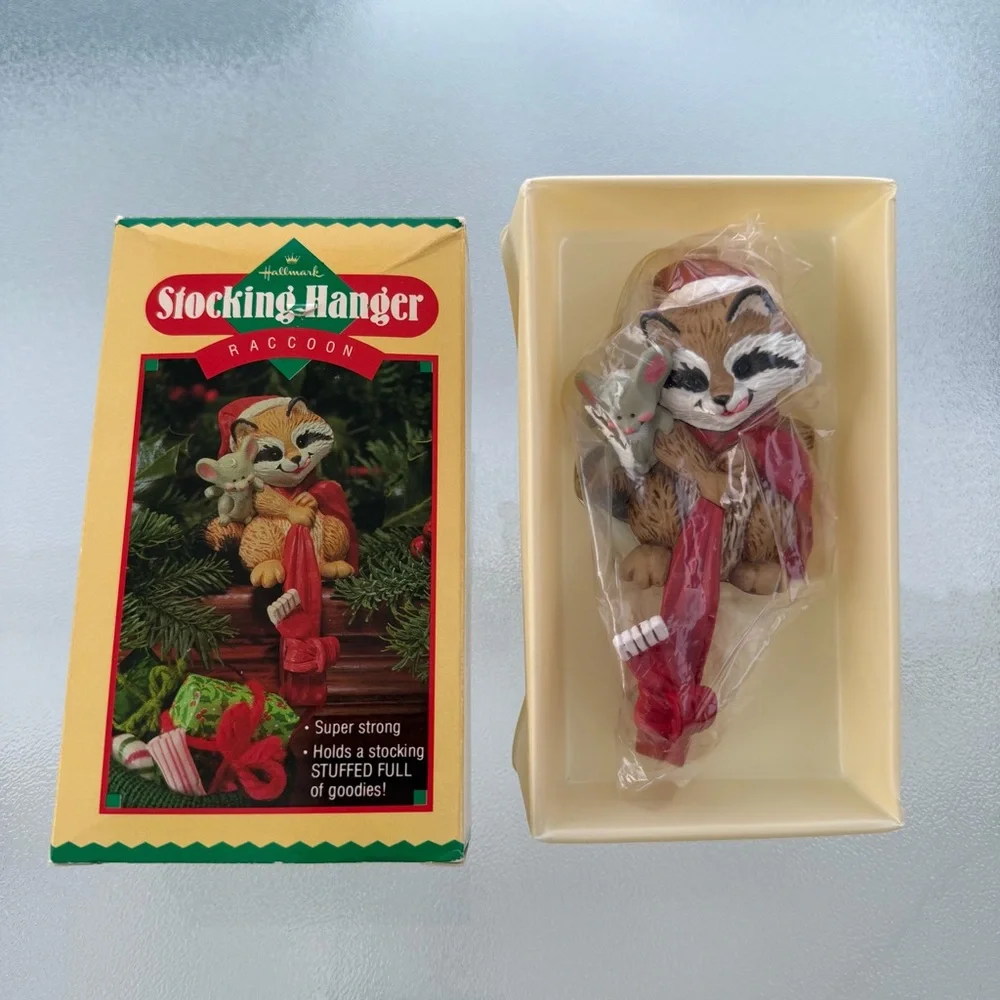 Hallmark Raccoon Christmas Stocking Hanger Vintage 1982